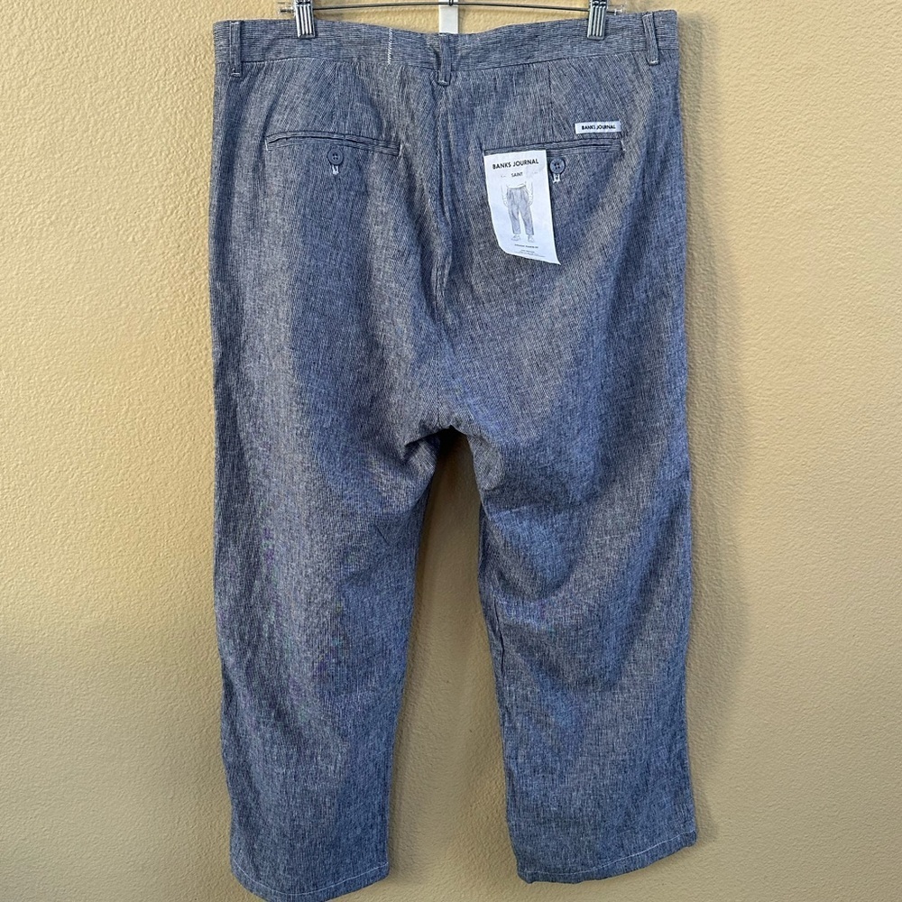 NWT! Banks Journal Blue/White “Saint” Linen Cotton Slight Cropped Pants Size 36 - Picture 7 of 13
